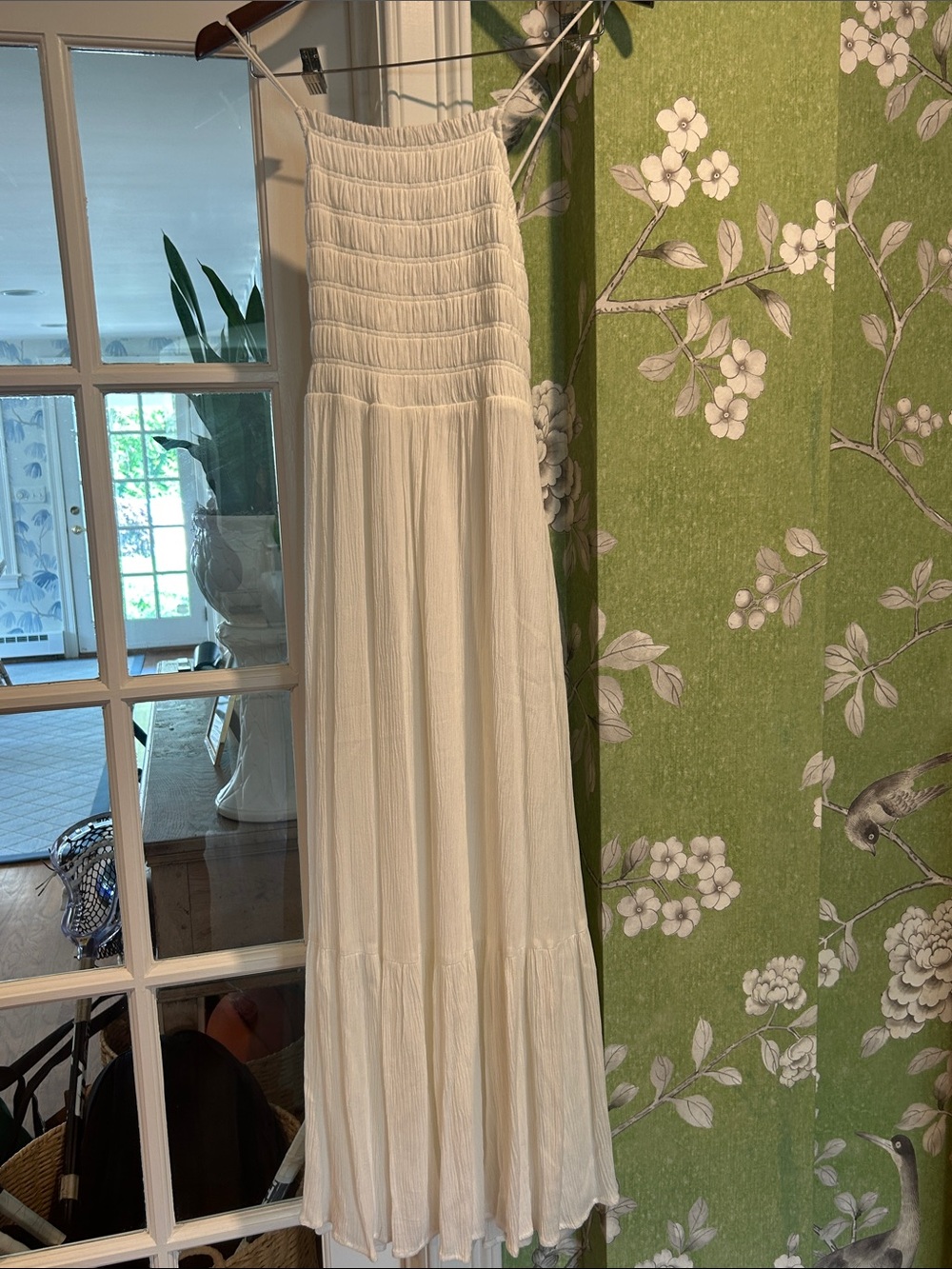 Women's White Maxi Dress with Smocked Bodice
